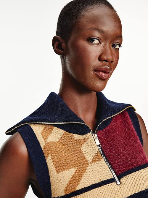 Tommy Hilfiger Tommy Icons Patchwork Vest Ženske Puloverji Bež | TH192GSL