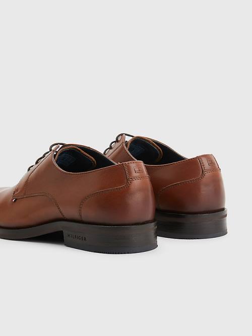 Tommy Hilfiger Tonal Flag Leather Derby Moški Svečani Čevlji Rjav | TH653PGS