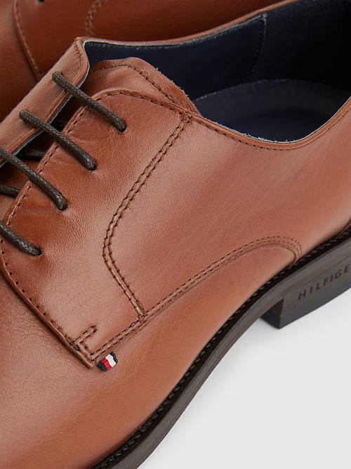 Tommy Hilfiger Tonal Flag Leather Derby Moški Svečani Čevlji Rjav | TH653PGS