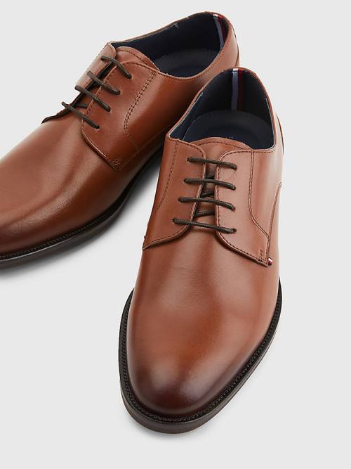 Tommy Hilfiger Tonal Flag Leather Derby Moški Svečani Čevlji Rjav | TH653PGS