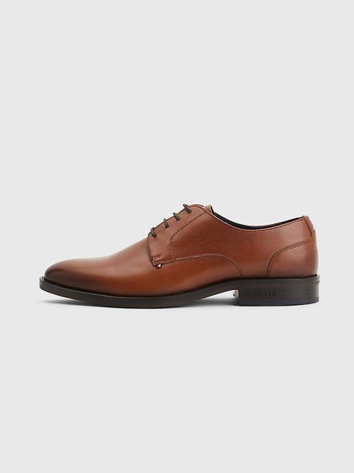 Tommy Hilfiger Tonal Flag Leather Derby Moški Svečani Čevlji Rjav | TH653PGS