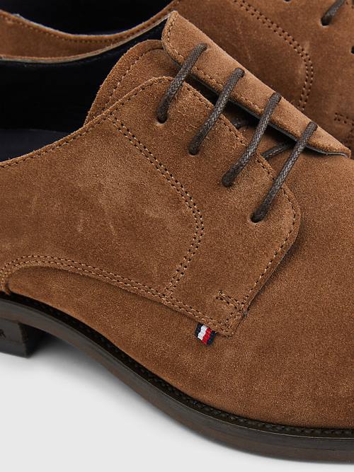 Tommy Hilfiger Tonal Flag Suede Derby Moški Svečani Čevlji Rjav | TH871GZR