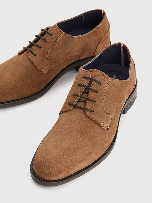 Tommy Hilfiger Tonal Flag Suede Derby Moški Svečani Čevlji Rjav | TH871GZR