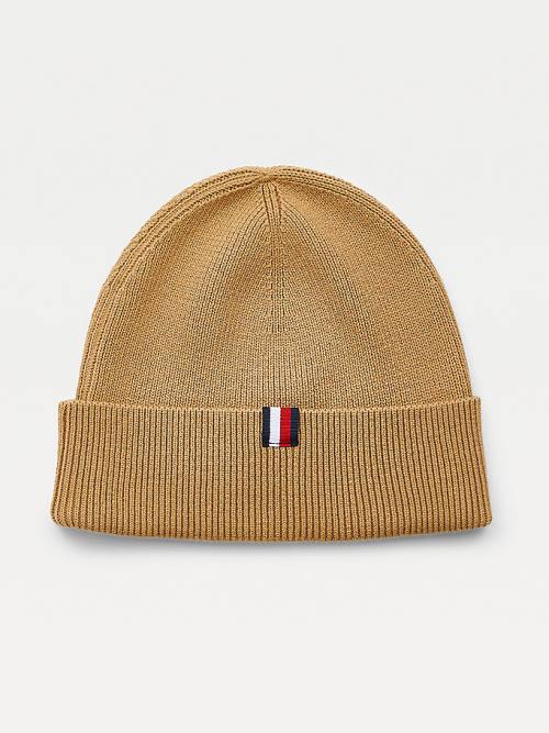 Tommy Hilfiger Uptown Wool Cotton Beanie Moški Kapa Bež | TH597WNY