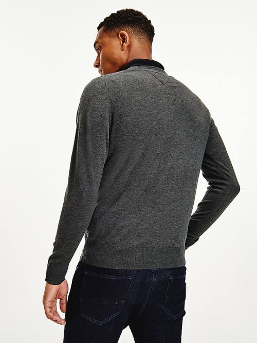 Tommy Hilfiger V-Neck Cotton Blend Sweatshirt Moški Puloverji Siva | TH856BLY