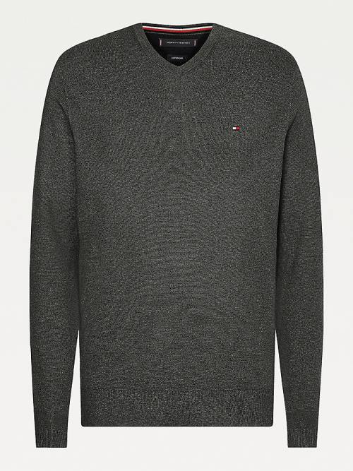 Tommy Hilfiger V-Neck Cotton Blend Sweatshirt Moški Puloverji Siva | TH856BLY