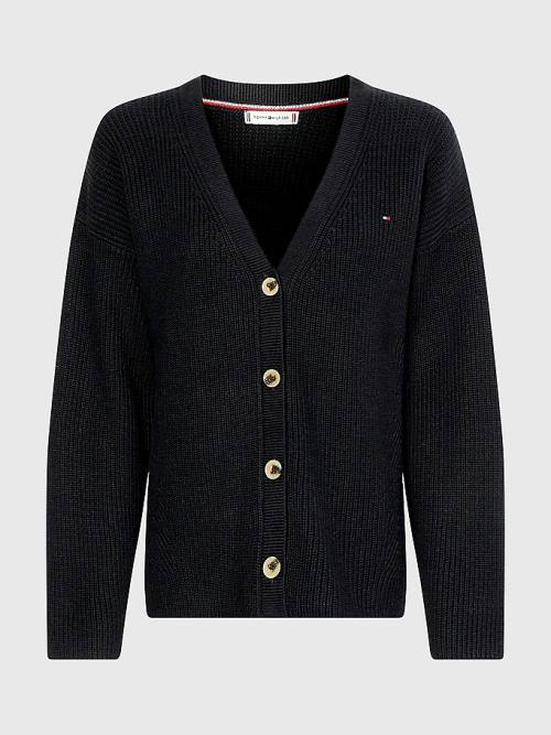 Tommy Hilfiger V-Neck Relaxed Fit Rib Knit Cardigan Ženske Puloverji Modra | TH954GDC