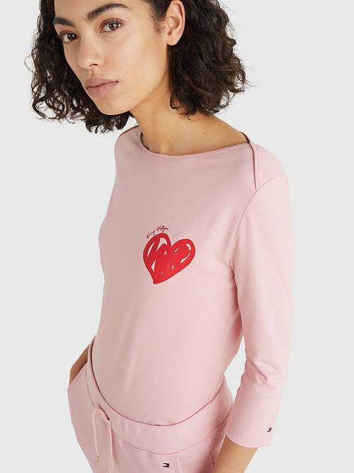 Tommy Hilfiger Valentines Heart Print Boat Neck Ženske Majice Roza | TH426PKS