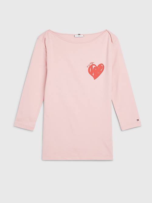 Tommy Hilfiger Valentines Heart Print Boat Neck Ženske Majice Roza | TH426PKS