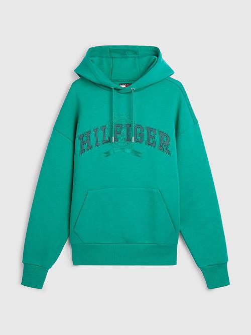Tommy Hilfiger Varsity Crest Embroidery Moški Pulover s kapuco Zelena | TH951EHV