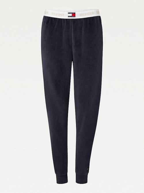 Tommy Hilfiger Velour Repeat Logo Waistband Joggers Ženske Hlače Modra | TH956IRD