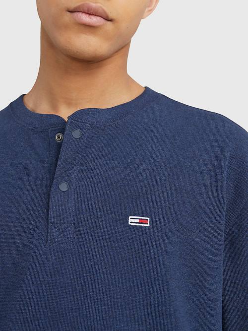 Tommy Hilfiger Waffle Henley Neck Long Sleeve Top Moški Majice Modra | TH214CIR