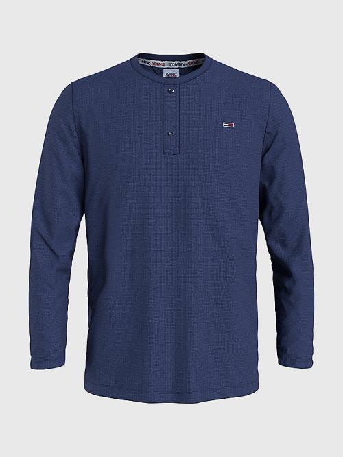 Tommy Hilfiger Waffle Henley Neck Long Sleeve Top Moški Majice Modra | TH214CIR