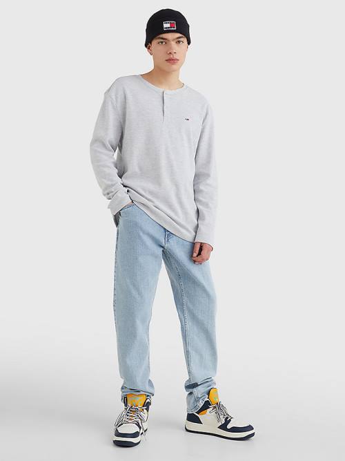 Tommy Hilfiger Waffle Henley Neck Long Sleeve Top Moški Majice Siva | TH687PUD