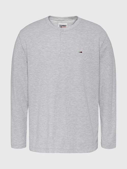 Tommy Hilfiger Waffle Henley Neck Long Sleeve Top Moški Majice Siva | TH687PUD