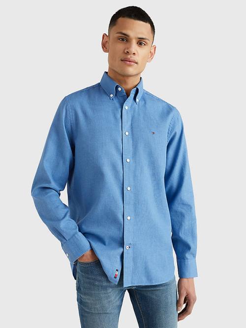 Tommy Hilfiger Waffle Melange Dobby Regular Fit Moški Srajce Modra | TH236GPU