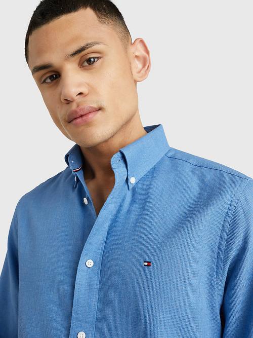 Tommy Hilfiger Waffle Melange Dobby Regular Fit Moški Srajce Modra | TH236GPU