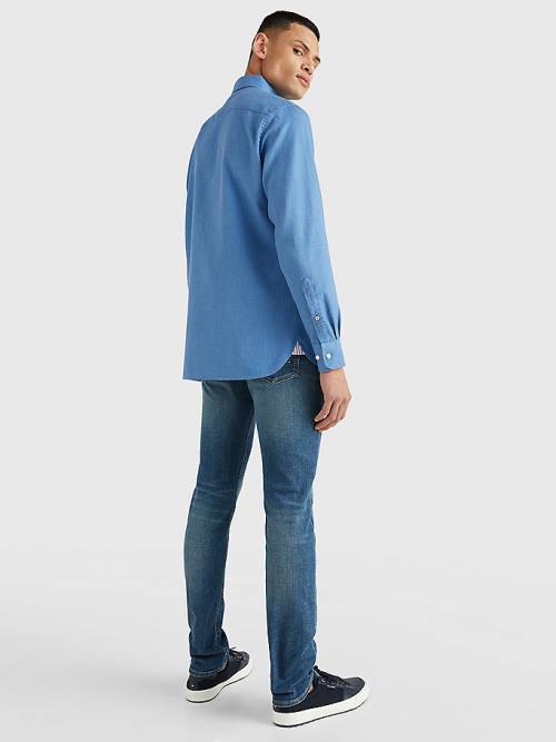 Tommy Hilfiger Waffle Melange Dobby Regular Fit Moški Srajce Modra | TH236GPU