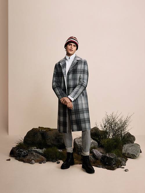 Tommy Hilfiger Wool Blend Plaid Check Car Moški Plašč Siva | TH570VYQ