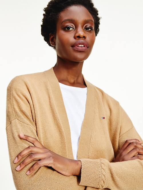 Tommy Hilfiger Wool Open V-Neck Cardigan Ženske Puloverji Rjav | TH329GXZ