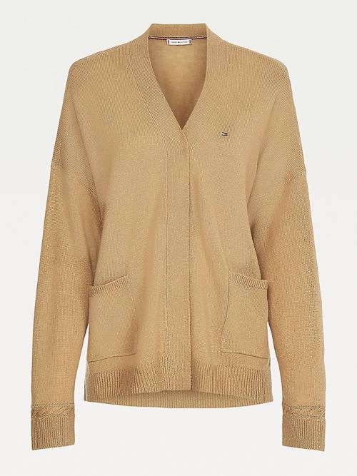 Tommy Hilfiger Wool Open V-Neck Cardigan Ženske Puloverji Rjav | TH329GXZ