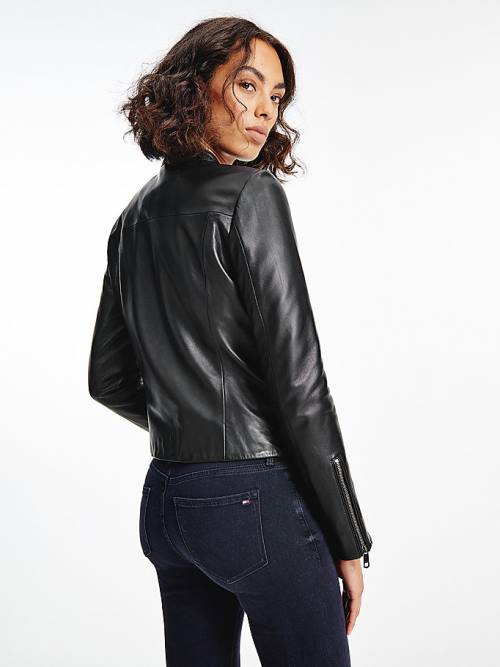 Tommy Hilfiger Zip-Thru Leather Ženske Jakne Črna | TH932PYQ