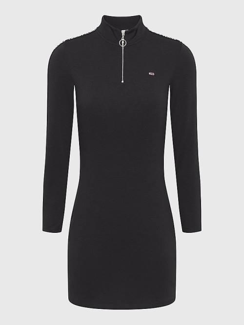 Tommy Hilfiger Zip-Thru Logo Tape Bodycon Ženske Obleke Črna | TH417CFG
