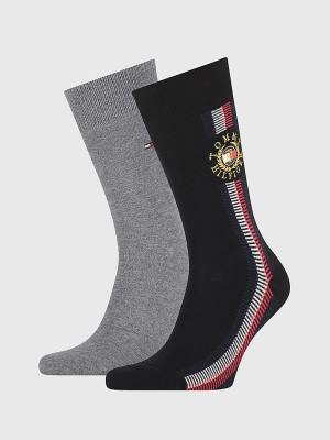 Tommy Hilfiger 2-Pack Signature Detail Moški Nogavice Črna | TH092NWS