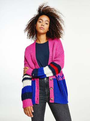 Tommy Hilfiger Colour-Blocked Knit Cardigan Ženske Puloverji Vijolična | TH326MUD