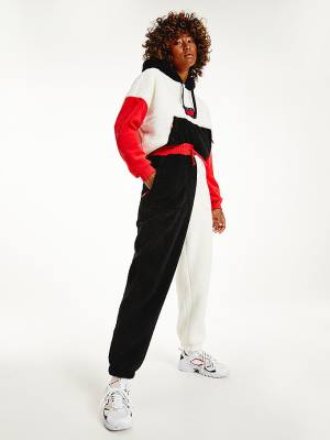 Tommy Hilfiger Cozy Tommy Badge Colour-Blocked Fleece Joggers Ženske Hlače Rdeča | TH856WAO