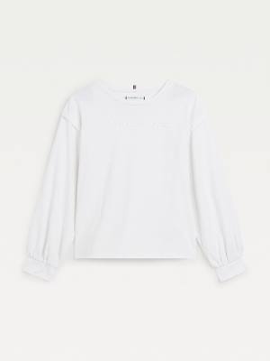 Tommy Hilfiger Essential Logo Long Sleeve Dekleta Majice Bela | TH390GXO
