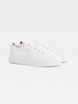Tommy Hilfiger Essential Monochrome Vulcanised Flatform Ženske Superge Bela | TH416WYZ