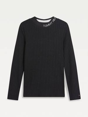 Tommy Hilfiger Essential Rib-Knit Long Sleeve Dekleta Majice Črna | TH293BLX