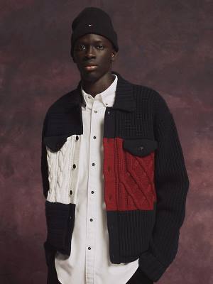 Tommy Hilfiger Flag Icon Knitted Trucker Moški Puloverji Modra | TH062BIW