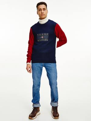 Tommy Hilfiger Icons Colour-Blocked Mixed Knit Jumper Moški Puloverji Modra | TH153TWZ