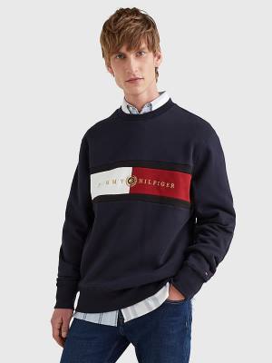 Tommy Hilfiger Icons Logo Crew Neck Moški Pulover Modra | TH168LSN
