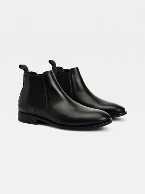 Tommy Hilfiger Leather Texture Mix Chelsea Moški Škornji Črna | TH503QEN
