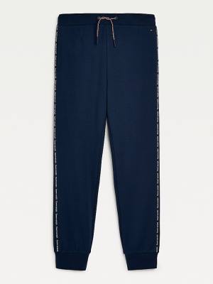 Tommy Hilfiger Logo Piping Organic Cotton Cuffed Joggers Dekleta Hlače Modra | TH247IMT