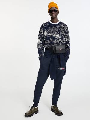 Tommy Hilfiger Map Print Crew Neck Oversized Jumper Moški Puloverji Modra | TH061YIB