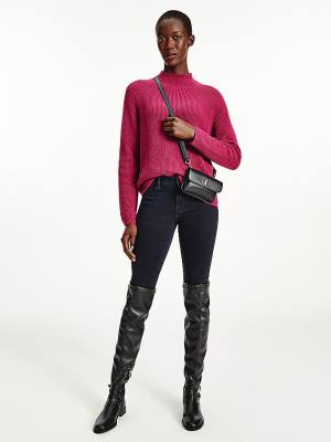 Tommy Hilfiger Mock Turtleneck Organic Cotton Knit Jumper Ženske Puloverji Rdeča | TH345PDT