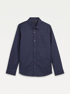 Tommy Hilfiger Organic Cotton Stretch Twill Logo Fantje Srajce Modra | TH872FOB