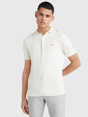 Tommy Hilfiger Pure Cotton Signature Detail Polo Moški Puloverji Bela | TH739NCQ