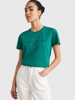 Tommy Hilfiger Pure Organic Cotton Logo Ženske Majice Zelena | TH971TZN