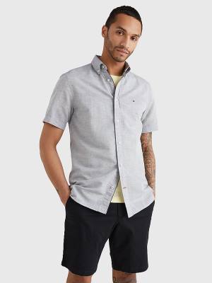 Tommy Hilfiger Short Sleeve Tapered Regular Fit Moški Srajce Modra | TH127MIZ