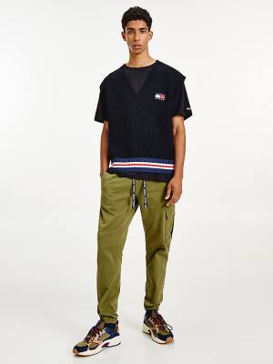 Tommy Hilfiger Tommy Badge V-Neck Jumper Vest Moški Puloverji Črna | TH537OHW