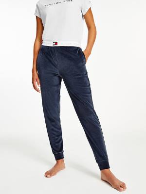 Tommy Hilfiger Velour Repeat Logo Waistband Joggers Ženske Hlače Modra | TH956IRD