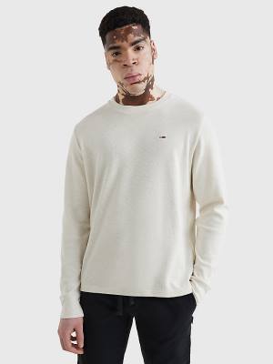 Tommy Hilfiger Waffle Crew Neck Long Sleeve Top Moški Majice Bela | TH901HAI